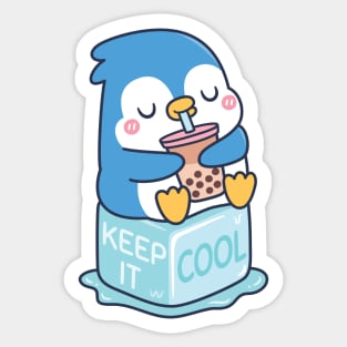 Cute Penguin Drinks Boba Tea Keep It Cool Sticker